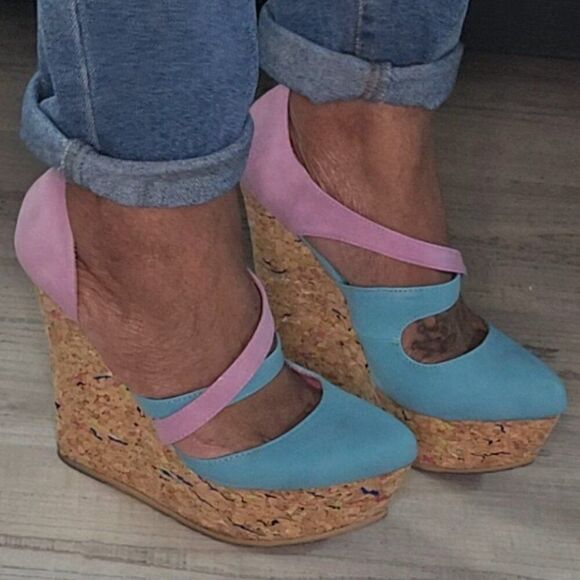 Shoes - Unique Lavender/Turquoise Wedge Heels Size 8